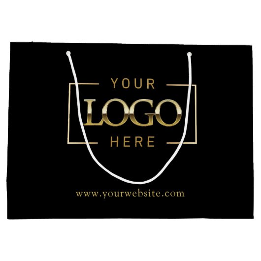 Benutzerdefiniertes Logo für Unternehmen | Schwarz Große Geschenktüte (Rückseite)