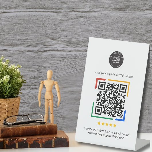 Benutzerdefiniertes Logo Google Review QR Code Pod Sockelschild