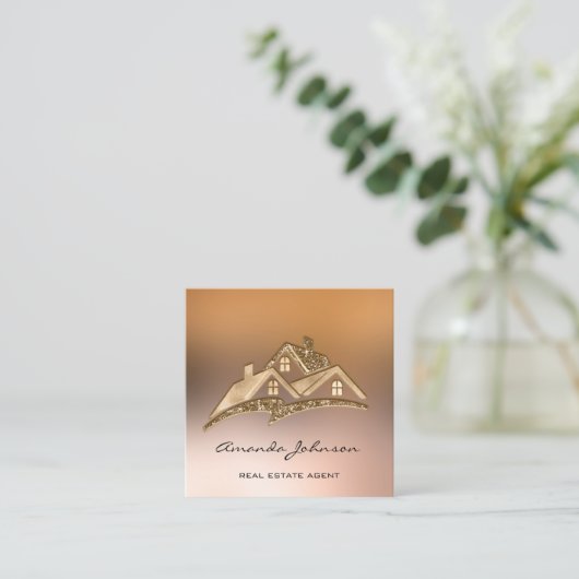 Benutzerdefiniertes Logo House Real Anwesen Agent  Quadratische Visitenkarte (Stehend Vorderseite)