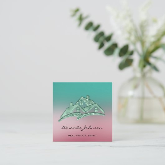 Benutzerdefiniertes Logo House Real Anwesen Agent Quadratische Visitenkarte (Stehend Vorderseite)