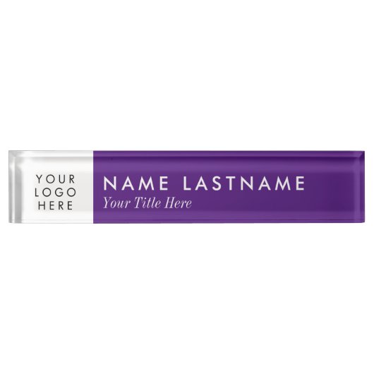 Benutzerdefiniertes Logo Lila weißer Text Namensplakette (Vorderseite)