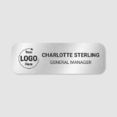 Benutzerdefiniertes Logo Mitarbeiter Faux Silber M Namensschild (Vorderseite)