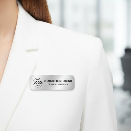 Benutzerdefiniertes Logo Mitarbeiter Faux Silber M Namensschild