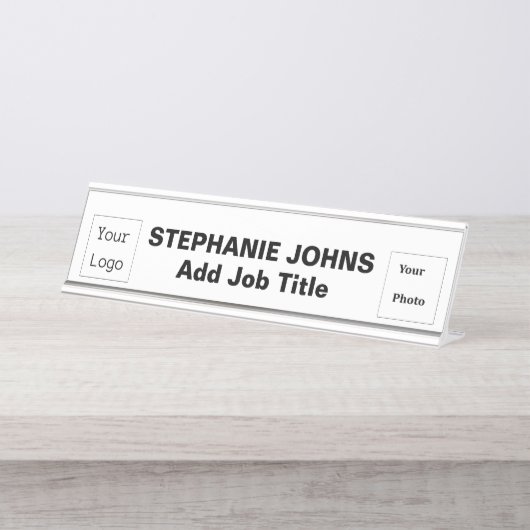 Benutzerdefiniertes Logo Mitarbeiter-Foto Einfach Schreibtischnamensplakette (Vorderseite )