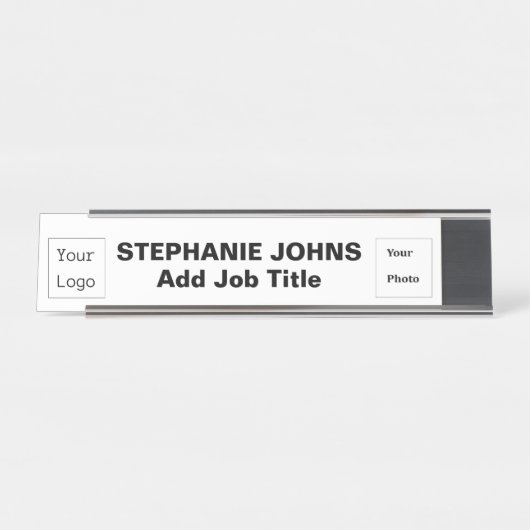 Benutzerdefiniertes Logo Mitarbeiter-Foto Einfach Schreibtischnamensplakette (Vorderseite )