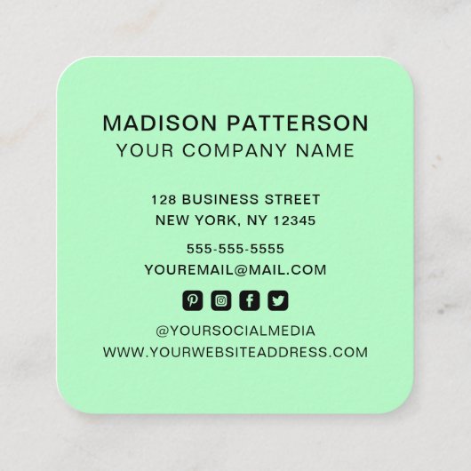 Benutzerdefiniertes Logo Modern Minimalistische So Quadratische Visitenkarte (Rückseite)