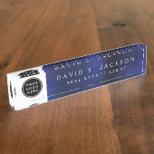 Benutzerdefiniertes Logo Moderne einfache Navy Blu Namensplakette (Seite)