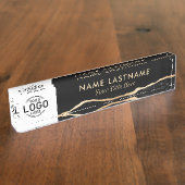 Benutzerdefiniertes Logo Moderne Luxus Black Gold Namensplakette (Seite)