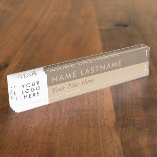 Benutzerdefiniertes Logo Modernes Duo Farbe Beige  Namensplakette
