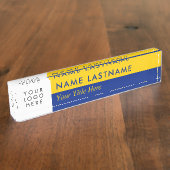 Benutzerdefiniertes Logo Modernes Navy Blue und Ge Namensplakette (Seite)