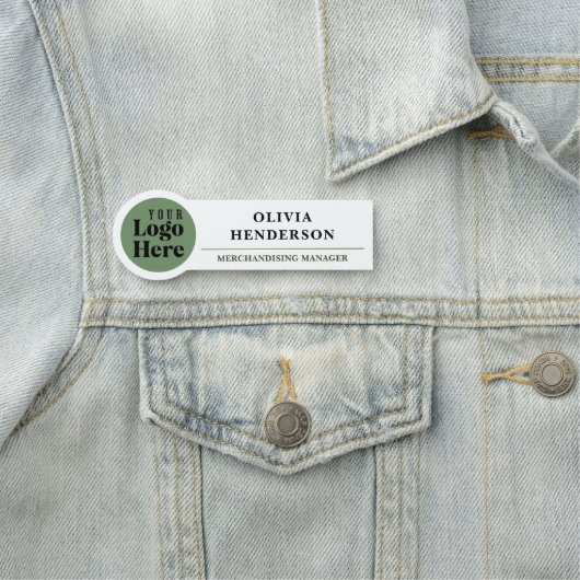 Benutzerdefiniertes Logo Modernes Salbeigrün Mitar Namensschild (Beispiel)