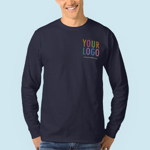 Benutzerdefiniertes Logo Navy Blue Cotton Long Sle T-Shirt