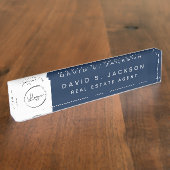 Benutzerdefiniertes Logo Navy Blue Elegant Berufli Namensplakette (Seite)