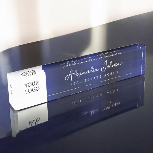 Benutzerdefiniertes Logo Navy Blue Elegant Berufli Namensplakette