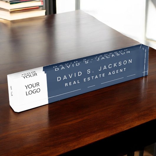 Benutzerdefiniertes Logo Navy Blue Elegant Berufli Namensplakette