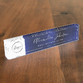 Benutzerdefiniertes Logo Navy Blue Elegant Berufli Namensplakette (Seite)