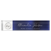 Benutzerdefiniertes Logo Navy Blue Elegant Berufli Namensplakette (Vorderseite)