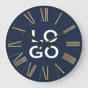 Benutzerdefiniertes Logo oder Bild auf Marineblau Große Wanduhr