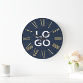 Benutzerdefiniertes Logo oder Bild auf Navy Blue Große Wanduhr (Zuhause)