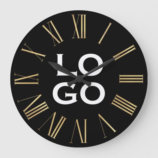 Benutzerdefiniertes Logo oder Bild auf schwarz Große Wanduhr (Vorderseite)