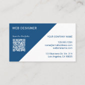 Benutzerdefiniertes Logo QR Code Blau Weiße Geomet Visitenkarte (Rückseite)