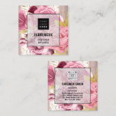 Benutzerdefiniertes Logo QR CODE Rose Gold Blumenb Quadratische Visitenkarte (Vorne/Hinten)
