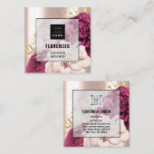Benutzerdefiniertes Logo QR CODE Rose Gold Floral Quadratische Visitenkarte (Vorne/Hinten)