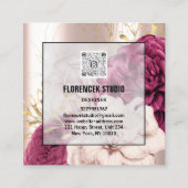 Benutzerdefiniertes Logo QR CODE Rose Gold Floral Quadratische Visitenkarte (Rückseite)