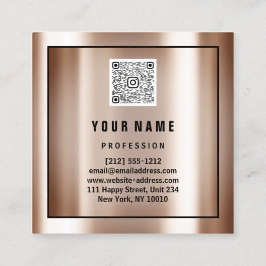 Benutzerdefiniertes Logo QR CODE Rose Gold Frame B Quadratische Visitenkarte (Rückseite)