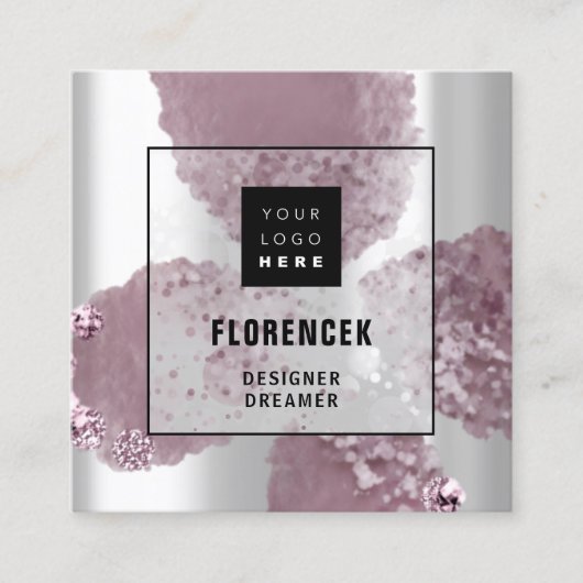 Benutzerdefiniertes Logo QR CODE Silbergraue Lila Quadratische Visitenkarte (Vorderseite)