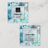 Benutzerdefiniertes Logo QR CODE Silver Gray Flora Quadratische Visitenkarte (Vorne/Hinten)