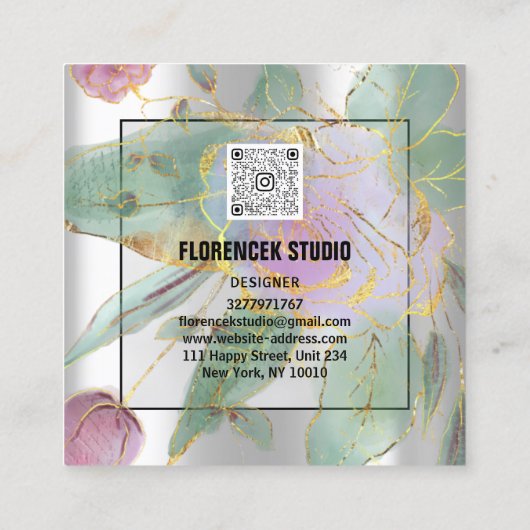 Benutzerdefiniertes Logo QR CODE Silver Grey Green Quadratische Visitenkarte (Rückseite)