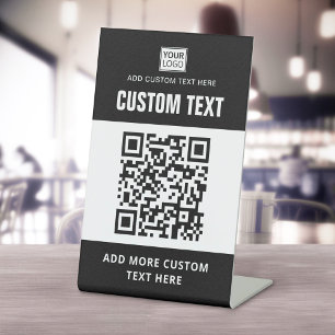 Benutzerdefiniertes Logo, QR-Code und Schwarzweiß- Sockelschild