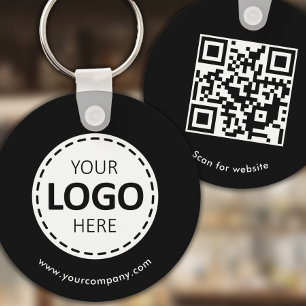 Benutzerdefiniertes Logo, QR-Code und Text, schwar Schlüsselanhänger