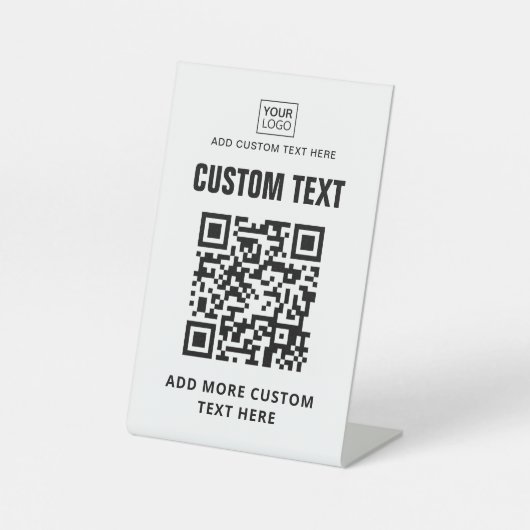 Benutzerdefiniertes Logo, QR-Code und Text weiß od Sockelschild (Vorderseite)
