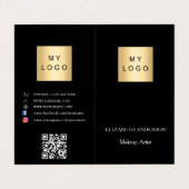 Benutzerdefiniertes Logo Qr Foto Social Media schw Visitenkarten (Außenseite Aufgefaltet)