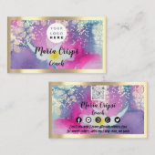 Benutzerdefiniertes Logo QRCode Social Gold Pink W Visitenkarte (Vorne/Hinten)