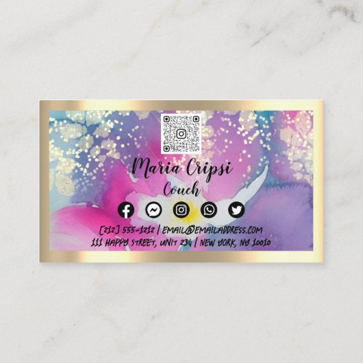 Benutzerdefiniertes Logo QRCode Social Gold Pink W Visitenkarte (Rückseite)