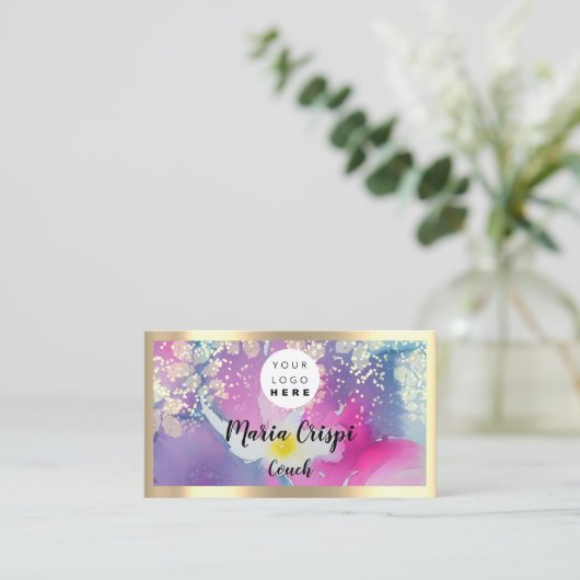 Benutzerdefiniertes Logo QRCode Social Gold Pink W Visitenkarte (Stehend Vorderseite)