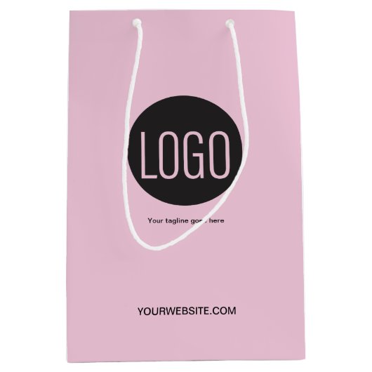 Benutzerdefiniertes Logo rosa Business-Website Mittlere Geschenktüte (Vorderseite)