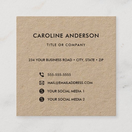 Benutzerdefiniertes Logo rustikale Kraft Social Me Quadratische Visitenkarte (Vorderseite)