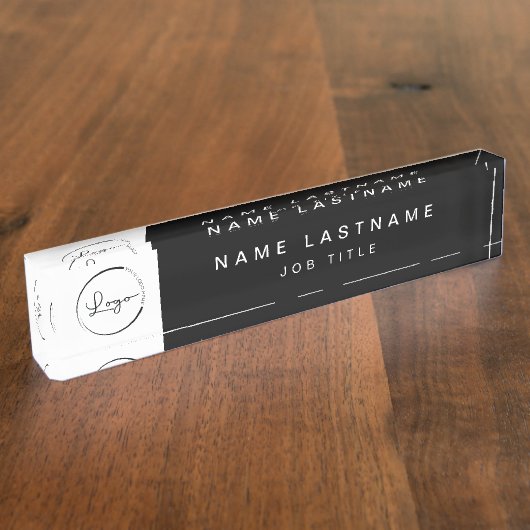 Benutzerdefiniertes Logo Schwarz Elegant Beruflich Namensplakette (Seite)