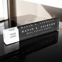 Benutzerdefiniertes Logo Schwarz Elegant Beruflich Namensplakette