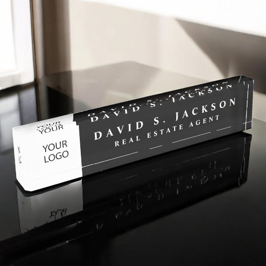 Benutzerdefiniertes Logo Schwarz Elegant Beruflich Namensplakette