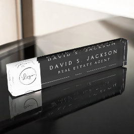 Benutzerdefiniertes Logo Schwarz Elegant Beruflich Namensplakette