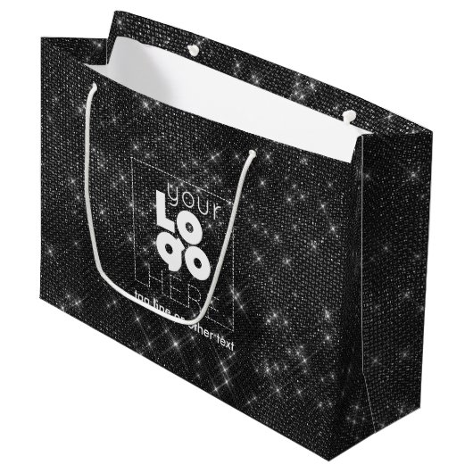 Benutzerdefiniertes Logo Schwarze Sparkle XL-Papie Große Geschenktüte (Vorderseite Schrägansicht)