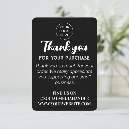 Benutzerdefiniertes Logo Social Media Schwarz Flat Dankeskarte (Stehend Vorderseite)