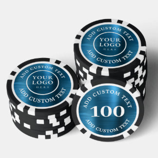 Benutzerdefiniertes Logo & Text Blau Metall Geschä Pokerchips