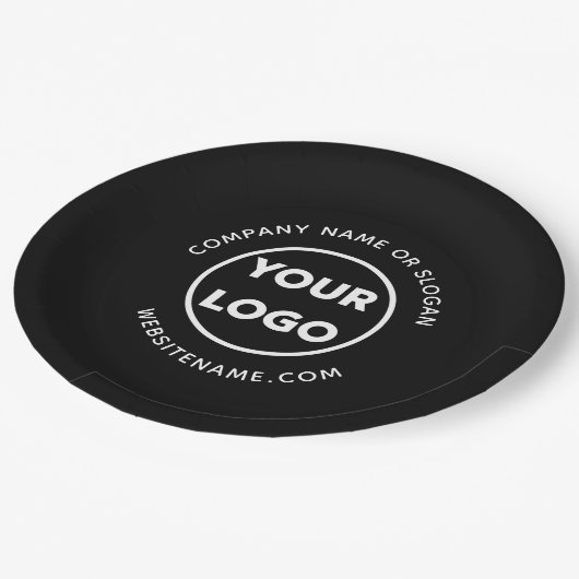 Benutzerdefiniertes Logo und Black Business Event Pappteller (Schrägansicht)