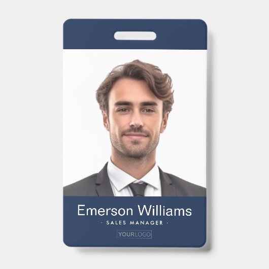 Benutzerdefiniertes Logo und dunkelblaue Foto der  Ausweis (Vorderseite)